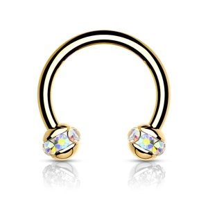 Crystals Paved Around ball Gold PVD Over 316L Surgical Steel Horseshoes